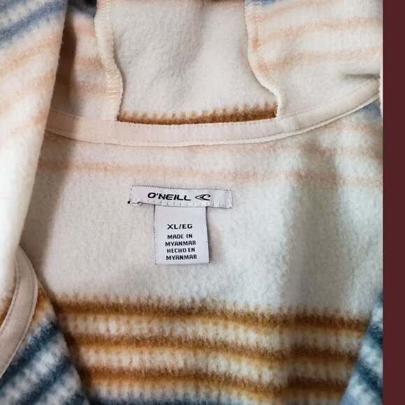 ONeill Women Striped Fleece Hoodie Pullover With Pockets Cream/Blue/brown Xlarge - Picture 3 of 11